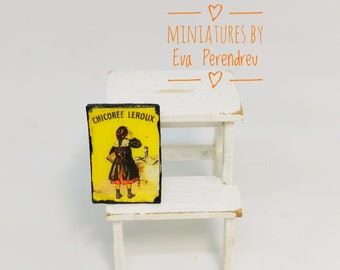 Miniature "Chicoree Leroux" sign for dollhouse, doll diorama, mini kitchen.