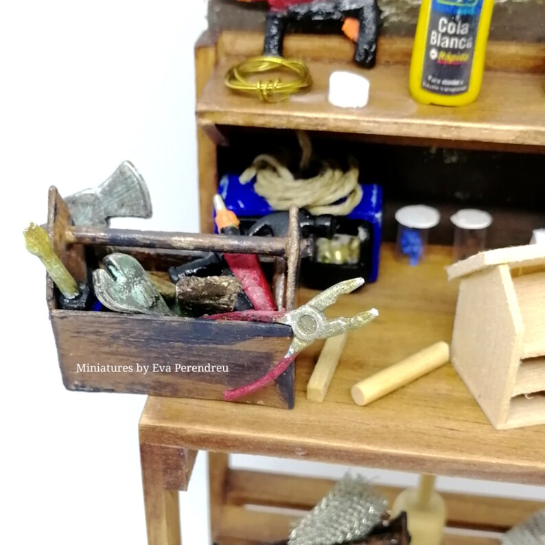 1/12 Scale Miniature Blue Tool Box – Metal, Dollhouse Sewing Room Miniatures World G8131