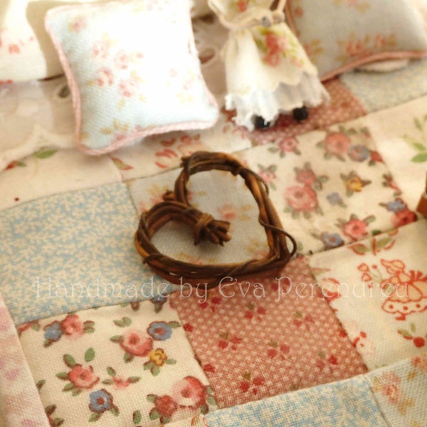 Miniature Natural Twig Heart Wreath, Shabby Chic style for dollhouse