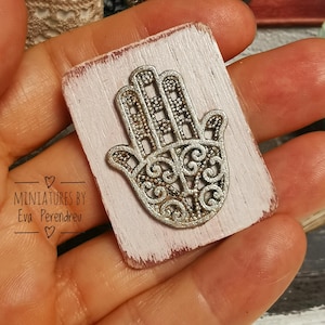 Miniature Hamsa hand or Fatima hand, good luck and happiness, dollhouse decoration, doll diorama