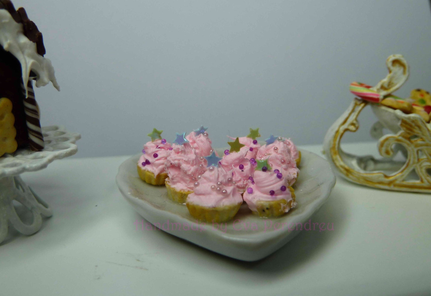 Pink Meringue in a china dish heart shape for dollhouse Etsy