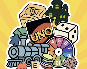 Retro Game Night Stickers: D20, UNO, Board Game Decals