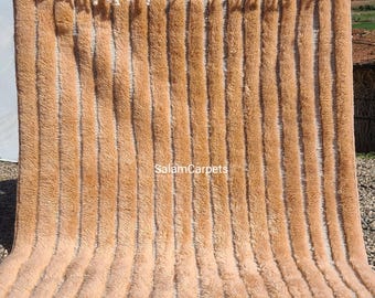 Handmade Wool Berber Rug – Textured Beige Striped Moroccan Carpet