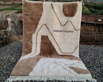 Handwoven , wool area rug, Neutral Beige, Beni Ourain Style Carpet