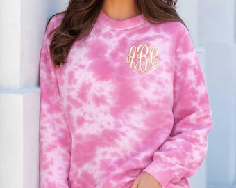 Monogrammed Tie Dye Cloud Crewneck Sweatshirt, Comfort Colors Embroidered Monogram Pullover, Personalized Gift for Her, College Sweatshirt