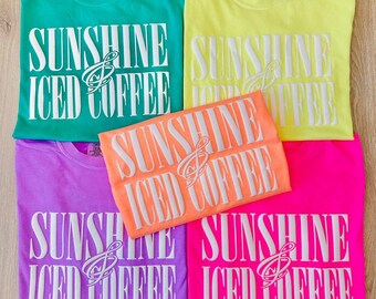 Sunshine Iced Coffee Shirt, 3D PUFF Print Comfort Colors Tee, Trendy Summer Graphic
