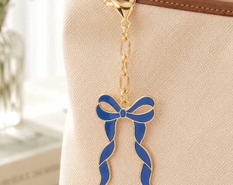 Blue Bow Keychain | Enamel Bag Charm | Purse Charm | Gift for Her | Bow Accessories
