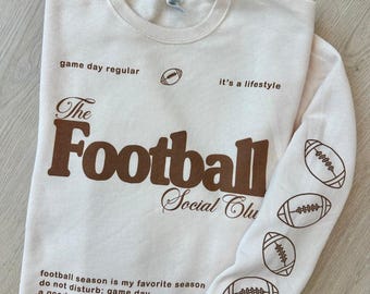 Sudadera del Club Social de Fútbol, ​​Sudadera de cuello redondo para el día del partido, Sudadera de fútbol vintage para mujer, Sudadera para fiestas previas al partido, Regalo para mamás aficionadas al fútbol, ​​Sudadera de cuello redondo de otoño