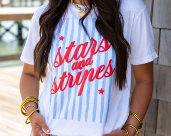 3D PUFF Stars & Stripes T-Shirt, Retro USA America Tee, Comfort Colors Patriotic Top
