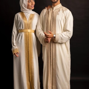 Moroccan Handmade Kaftan 3-Piece Set Wool Luxury Men&#39;s Wedding Outfit  Traditional Jabador Kaftan Set  Groom&#39;s Attire