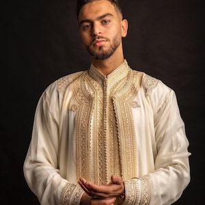 Handmade Moroccan Kaftan 3-Piece Set Wool Luxury Men&#39;s Wedding Outfit  Traditional Jabador Kaftan Set  Groom&#39;s Attire for Formal Events