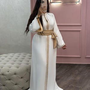 Moroccan Handmade Elegant caftan with Matching Bel Nikah dress, Arabic white kuftan, Engagement Dress, Gift for her Traditional Kaftan Dress
