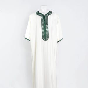 Handmade Moroccan Moroccan Thobe for Men in Midnight White Green Luxury Men&#39;s Wedding Outfit  Traditional Gandoura Kaftan Set for Eid