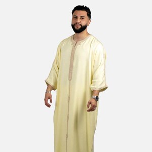 Handmade Moroccan Moroccan Thobe for Men in Midnight Green  Blue White  Luxury Men&#39;s Wedding Outfit  Traditional Gandoura Kaftan Set for Eid