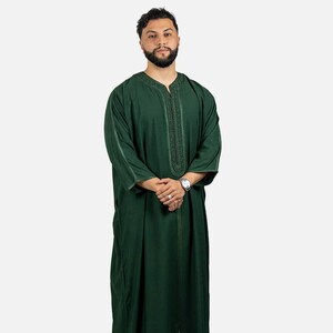 Handmade Moroccan Green Thobe for Men in Midnight Black Blue Gold Luxury Men&#39;s Wedding Outfit  Traditional Gandoura Kaftan blue Qamiss