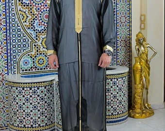 Handmade Moroccan Jellaba Wool Luxury Men's Wedding Outfit  Traditional Jabador Kaftan Set  Groom's Attire for Formal Events Jellaba soussdi