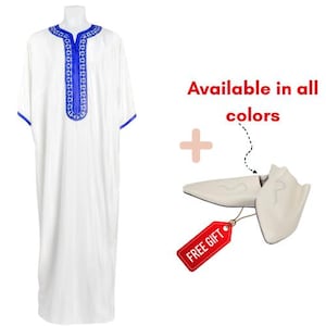 Handmade Moroccan Thobe for Men White Green Luxury Men&#39;s Wedding Outfit  Traditional Gandoura Kaftan Set for Eid free Handmade Babouche