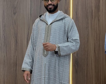 Moroccan Wool Djellaba for Men | Warm Hooded Thobe | Arabic Winter