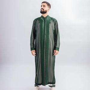 Handmade Moroccan Green Kaftan 3-Piece Set Wool Luxury Men&#39;s Wedding Outfit Traditional Jabador Kaftan Set  Groom&#39;s Attire for Formal Events