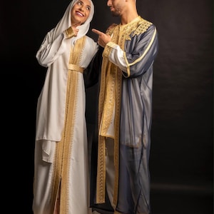 Handmade Moroccan Kaftan 3-Piece Set Wool Luxury Men&#39;s Wedding Outfit Traditional Jabador Kaftan Set  Groom&#39;s Attire for Eid