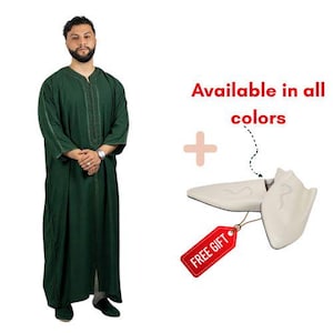 Handmade Moroccan Green Thobe for Men Blue Gold Luxury Men&#39;s Wedding Outfit  Traditional Gandoura Kaftan blue Qamiss free Handmade Babouche