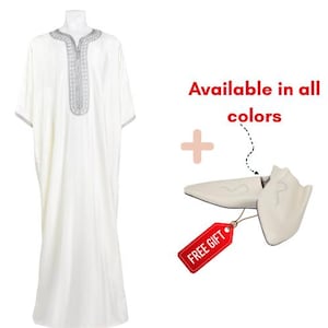 Handmade Moroccan Moroccan Thobe for Men in Midnight Light Grey  Luxury Men&#39;s Wedding Outfit  Traditional Gandoura Kaftan Set for Eid 2025
