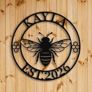 Personalized Metal Bee Sign, Custom Honey Bee Wall Decor, Outdoor Garden Sign, Apiary Decor, Gift for Bee Keeper