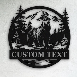 Custom Bear Mountain Cabin Sign, Personalized Metal Wall Decor, Rustic Outdoor Decor, Christmas Gift for Him
