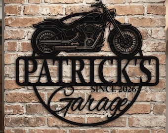 Letrero metálico personalizado para garaje de motocicletas, decoración con nombre personalizado, arte para taller o cueva de hombre, regalo para el Día del Padre