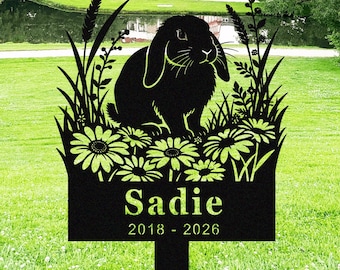 Aangepaste herdenkingsstaak konijn, gepersonaliseerde hangoor grafmarkering, metalen konijn tuinbord, cadeau huisdier verlies, lentedecor