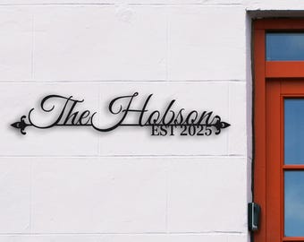 Letrero metálico personalizado con nombre, letrero con apellidos, letrero de acero para puerta, arte mural, letrero de familia establecida, decoración de pared