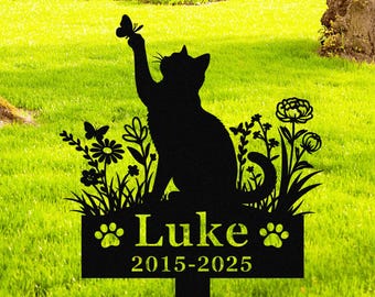 Pieu commémoratif de chat personnalisé, marqueur de sépulture en métal personnalisé, enseigne de jardin, décoration de jardin, cadeau en cas de perte d'un animal de compagnie