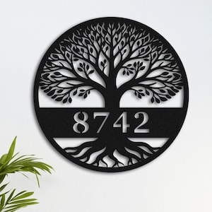 Custom Address Number Sign,Metal Tree of Life Sign,House Number Sign,Personalized Address Plaque,Wall Art,Housewarming Gift,Front Door Decor