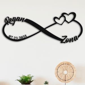 Placa de amor infinita personalizada, placa de metal com nome e data personalizada, presente de aniversário de casamento, presente para casal, decoração de casa em formato de coração, presentes de noivado