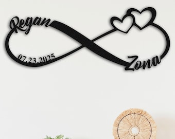Letrero de amor infinito personalizado, letrero de metal con nombre y fecha, regalo de aniversario de boda, regalo para pareja, decoración del hogar con forma de corazón, regalos de compromiso
