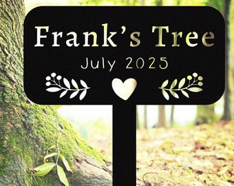 Custom Memorial Tree Sign with Stake, Metal Name Garden Marker, Tree Garden Sign, Tree Plaque Marker, Personalized Remembrance Plaque