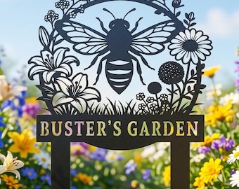 Estaca metálica personalizada con diseño de abeja, regalo personalizado para jardineros, letrero de abejas y flores, regalo para el Día de la Madre, decoración para jardín exterior, letrero para patio.