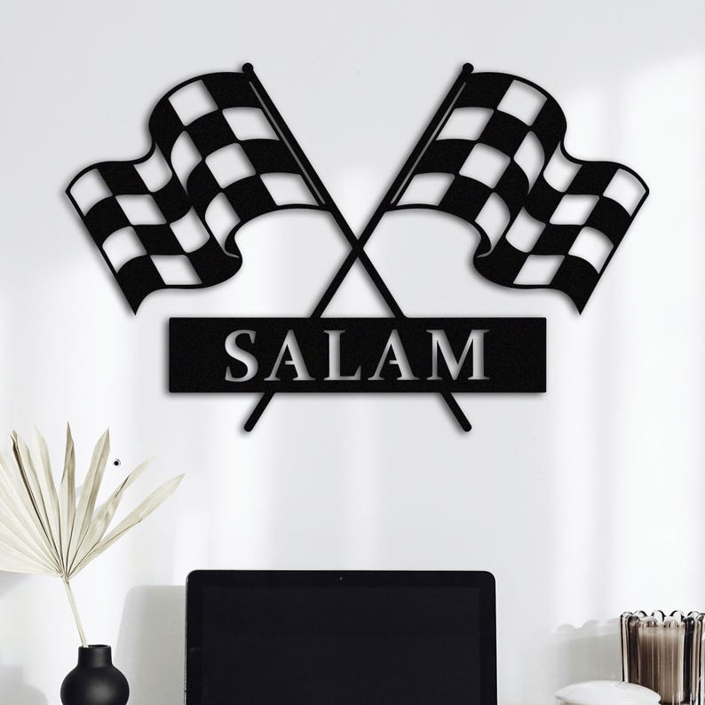 Personalized Checkered Flag Racing Sign, Custom Name Flag Sign, Gift ...