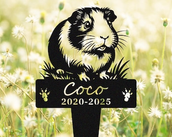 モルモットのメモリアルステーク（記念杭）、名前入りメタルサイン、ペット墓石、ペットロスギフト、庭の埋葬装飾