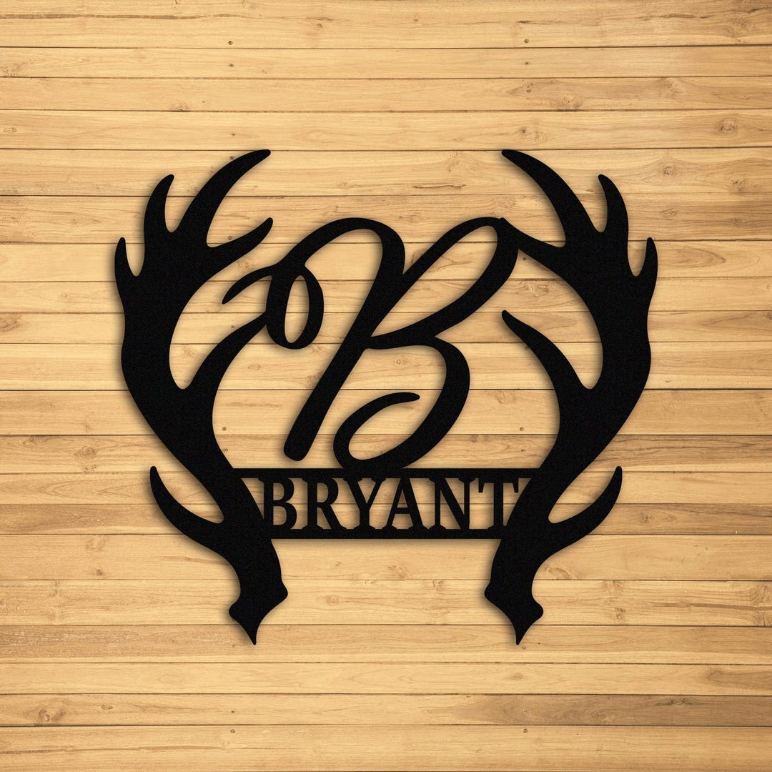 Personalized Deer Antler Metal Sign, Custom Family Monogram Sign, Last ...