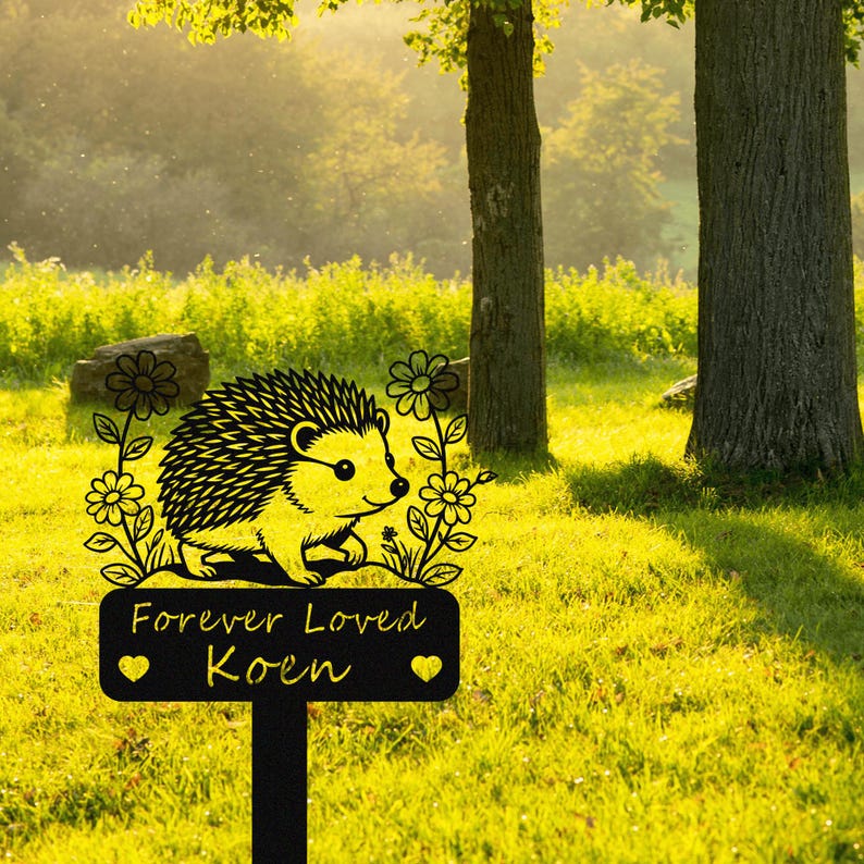 Koen Symbol Personalized Hedgehog Memorial Sign, Custom Metal Pet Grave Marker, Pet ...