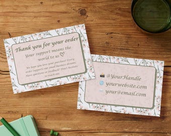 Editable Floral Thank You Card Template for Small Business | Canva Digital Download | Order Insert for Etsy Sellers | Package Insert