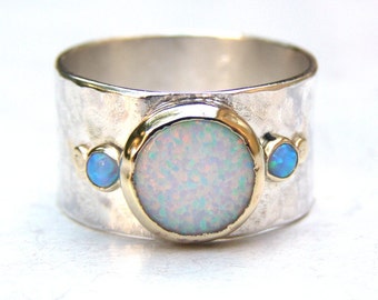 Unique Statement Rings/White Opal ring | 14K Solid Gold  Ring /Silver Sterling Band/October Birthstone   |Solitaire Opal Ring