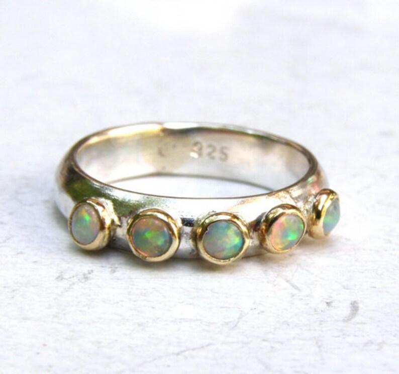 White Opal ring Stackable rings,Multi stone gemstone Handmade rings, Made to order image 9