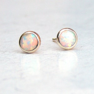 white opal studs 6mm/opal stud earrings 14k image 3