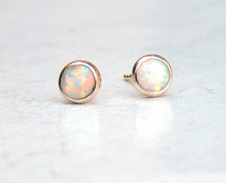 white opal studs 6mm/opal stud earrings 14k image 3