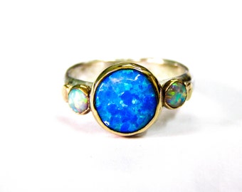 Blue Opal Ring, Multi stone RingsFor women ,Statement ring, Wedding set, Opal Ring, Anniversary ring, Gift for her, Bridal set ring