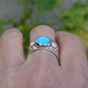 Silver Sterling Band Opal Statement Ring multi stone gemstone ring Ring with solid gold Blue Opal Ring personalized gifts image 4