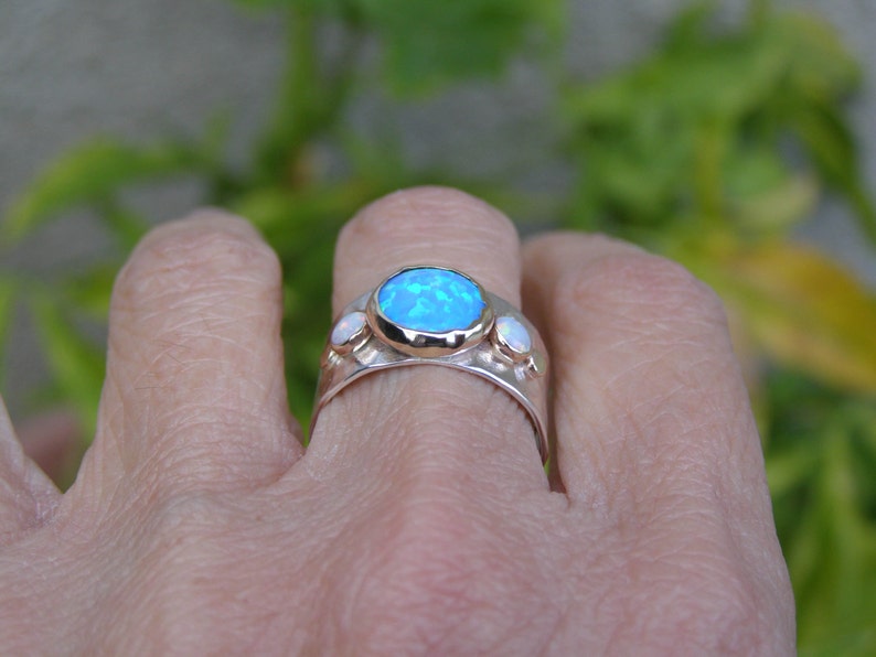 Silver Sterling Band Opal Statement Ring multi stone gemstone ring Ring with solid gold Blue Opal Ring personalized gifts image 4