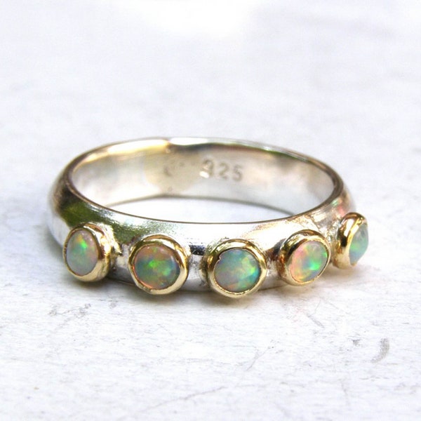 White Opal ring Stackable rings,Multi stone gemstone Handmade rings, Made to order